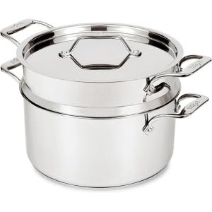 All-Clad Essentials Hard Anodized Nonstick Multi-Pot 7 Quart Oven Broiler Safe 500F Strainer, Pasta Strainer with Handle, Pots and Pans Black(8-quart (Induction))