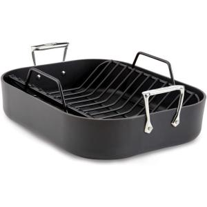 All-Clad Essentials Hard Anodized Nonstick Roaster with Rack 11×14 Inch Oven Broiler Safe 500F Roaster Pan, Pots and Pans, Cookware Black(13″ x 16″)