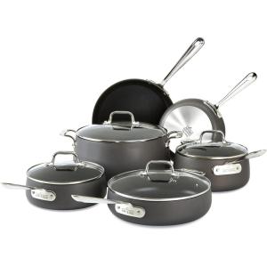 All-Clad Essentials Hard Anodized Nonstick Sauce Pan Set 4 Piece, 2.5, 4 Quart Oven Broiler Safe 500F Pots and Pans, Cookware Black(10 Piece Set)