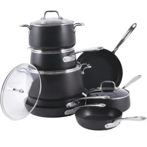 All-Clad Essentials Hard Anodized Nonstick Sauce Pan Set 4 Piece, 2.5, 4 Quart Oven Broiler Safe 500F Pots and Pans, Cookware Black(13 Piece Set)