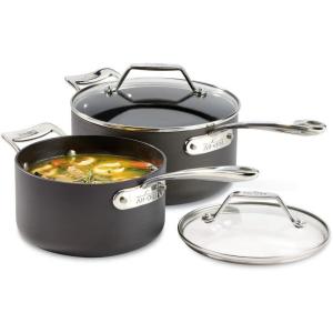 All-Clad Essentials Hard Anodized Nonstick Sauce Pan Set 4 Piece, 2.5, 4 Quart Oven Broiler Safe 500F Pots and Pans, Cookware Black(4 Piece Set)
