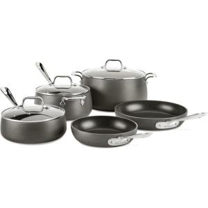 All-Clad Essentials Hard Anodized Nonstick Sauce Pan Set 4 Piece, 2.5, 4 Quart Oven Broiler Safe 500F Pots and Pans, Cookware Black(8 Piece Set)
