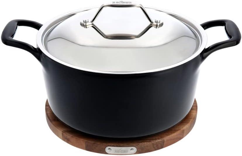 image:imageAllClad Cast Iron Enameled Dutch Oven with Acacia Trivet 6 Quart Induction Oven Broiler Safe 650F Pots and Pans Cookware BlackCast Iron