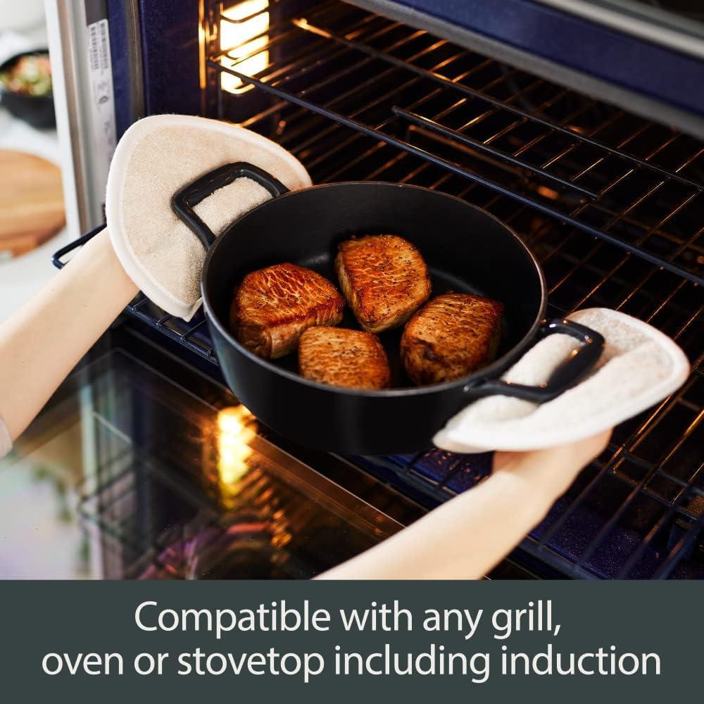 image:imageAllClad Cast Iron Enameled Square Griddle with Acacia Trivet 11 Inch Induction Oven Broiler Safe 650F Pots and Pans Cookware BlackGrill Pan