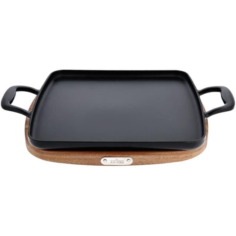 image:imageAllClad Cast Iron Enameled Square Griddle with Acacia Trivet 11 Inch Induction Oven Broiler Safe 650F Pots and Pans Cookware BlackGriddle Pan