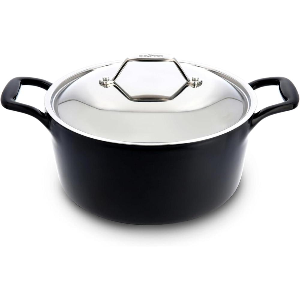 image:imageAllClad Cast Iron Skillet 12 Enameled Cast Iron Pan with Lid Enamel Coating Grill Oven Safe up to 650F amp Compatible with All Stovetops Gas Electric amp Induction EasyClean Frying Pan Black6 Quart