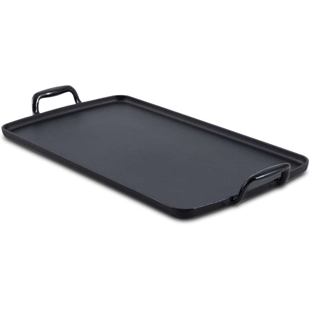 image:imageAllClad Cast Iron Skillet 12 Enameled Cast Iron Pan with Lid Enamel Coating Grill Oven Safe up to 650F amp Compatible with All Stovetops Gas Electric amp Induction EasyClean Frying Pan Black11 x 19 Inch