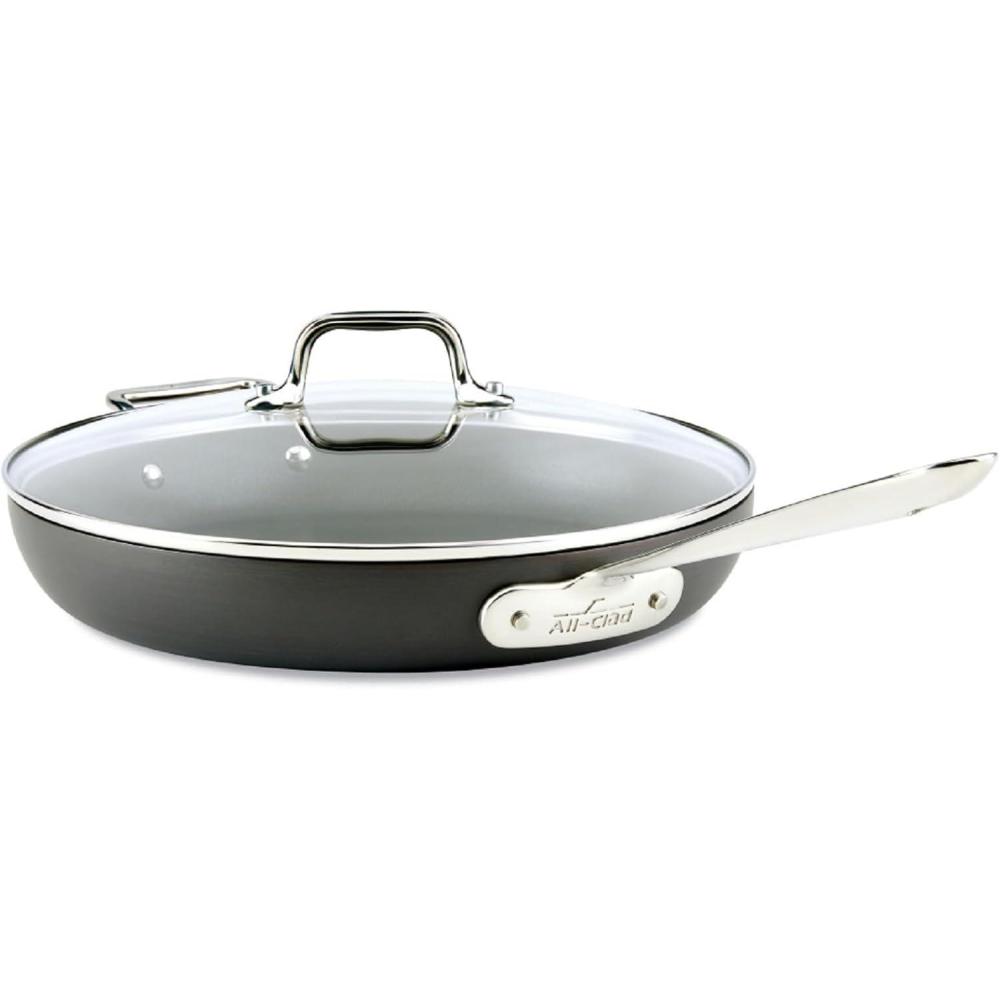 image:imageAllClad E7859064 HA1 Hard Anodized Nonstick Fry Pan Cookware Set 10 Inch and 12 Inch Fry Pan 2 Piece Black12 Fry Pan With Lid