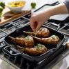 All-Clad Cast Iron Enameled Square Griddle with Acacia Trivet 11 Inch Induction Oven Broiler Safe 650F Pots and Pans, Cookware Black(Grill Pan)