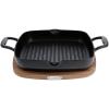 All-Clad Cast Iron Enameled Square Griddle with Acacia Trivet 11 Inch Induction Oven Broiler Safe 650F Pots and Pans, Cookware Black(Grill Pan)