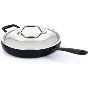 All-Clad Cast Iron Skillet – 12” Enameled Cast Iron Pan with Lid, Enamel Coating, Grill, Oven Safe up to 650°F & Compatible with All Stovetops (Gas, Electric & Induction), Easy-Clean Frying Pan, Black(12 Inch)