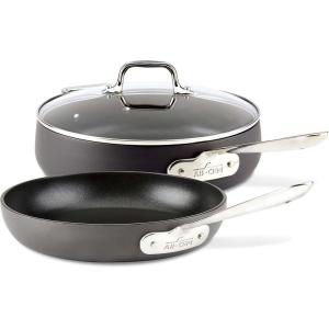 All-Clad HA1 Hard Anodized Nonstick Saute Pan with Lid and Fry Pan Set 4 Quart, 10 Inch Induction Oven Broiler Safe 500F Pots and Pans, Cookware Black(10″ and 4QT w/Lid)
