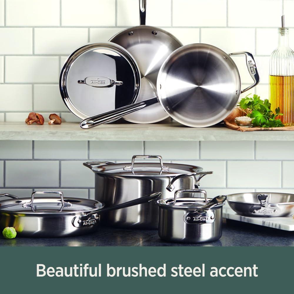 image:imageAllClad BD55403 D5 Brushed Stainless Steel 5ply Bonded Cookware Saute Pan with lid 3 quart SilverSilver
