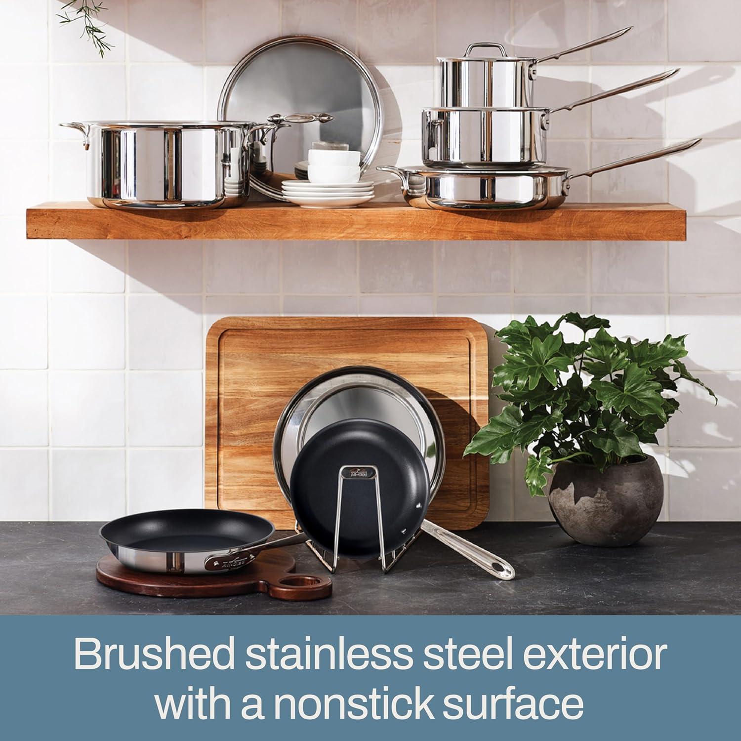 image:imageAllClad D5 8 Inch Brushed Stainless Steel Pro Non Stick Frying pan 5Ply Stainless Steel Pan Induction Oven Broiler Safe 500F Skillet Professional Cookware Silver12inch