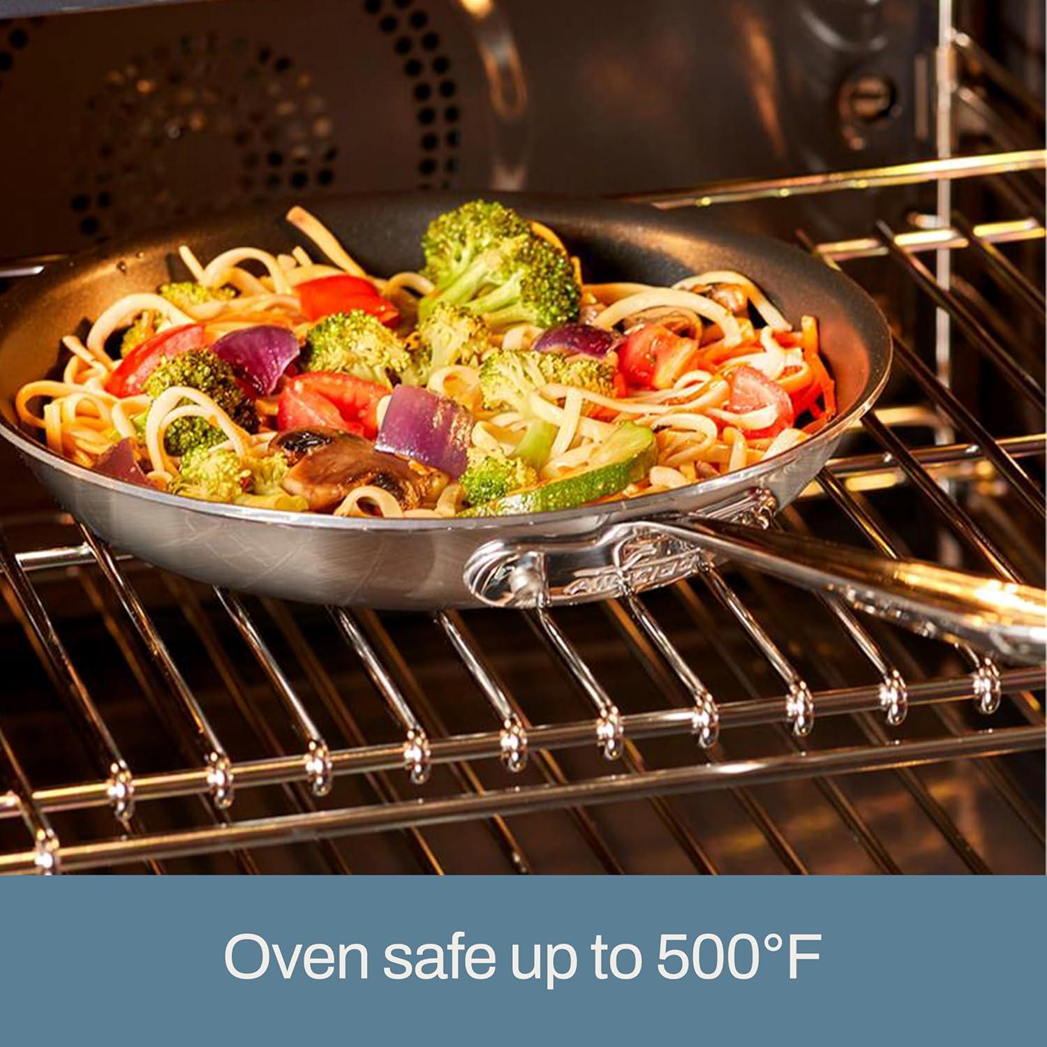 image:imageAllClad D5 8 Inch Brushed Stainless Steel Pro Non Stick Frying pan 5Ply Stainless Steel Pan Induction Oven Broiler Safe 500F Skillet Professional Cookware Silver12inch