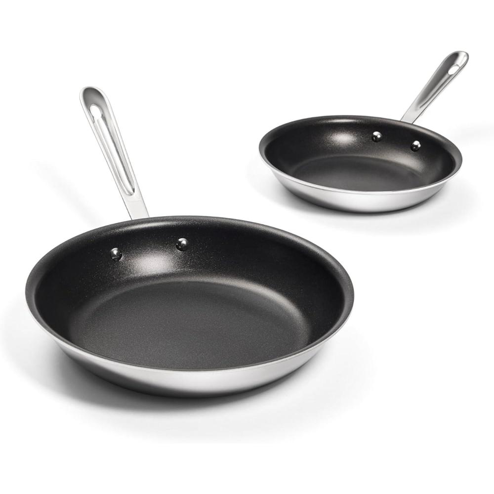 image:imageAllClad D3 3Ply Stainless Steel Non Stick Cookware Set 10 Piece Induction Oven Broiler Safe 600F Kitchen Cooking Set w Frying Pans Saucepans Saute Pan Stockpot Lids Pots and Pans SilverStainless Steel Silver with Black interior