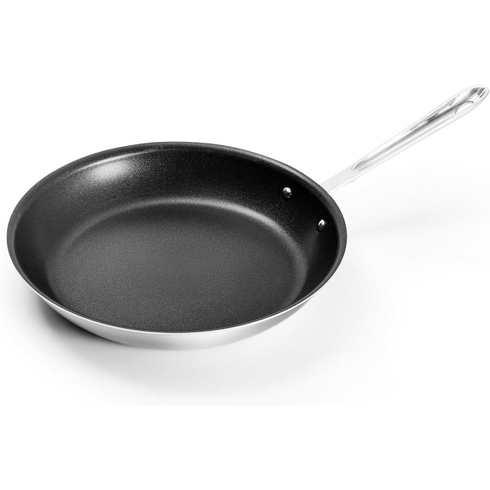 image:imageAllClad D5 8 Inch Brushed Stainless Steel Pro Non Stick Frying pan 5Ply Stainless Steel Pan Induction Oven Broiler Safe 500F Skillet Professional Cookware Silver12inch