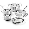 All-Clad D5 Brushed 5 Ply Stainless Steel Cookware Set 10 Piece w/ Frying Pans, Pots and Pans Set, Induction, Oven Broiler Safe 600F, Silver(D5 Stainless Steel Set)