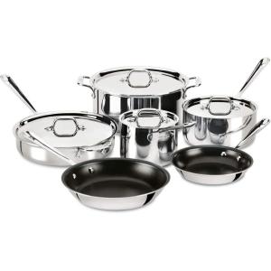 All-Clad D3 3-Ply Stainless Steel Non Stick Cookware Set 10 Piece, Induction, Oven Broiler Safe 600F, Kitchen Cooking Set w/ Frying Pans, Saucepans, Saute Pan, Stockpot, Lids, Pots and Pans, Silver(Silver)