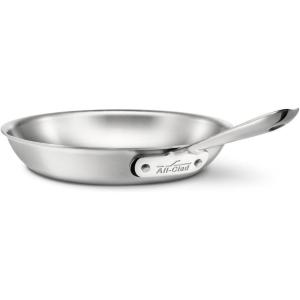 All-Clad D5 5-Ply Brushed Stainless Steel Fry Pan 10 Inch Induction Oven Broiler Safe 600F Pots and Pans, Cookware Silver(BRUSHED SS POLISHED BAND)