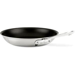 All-Clad D5 8 Inch Brushed Stainless Steel Pro Non Stick Frying pan, 5-Ply Stainless Steel Pan, Induction, Oven Broiler Safe 500F Skillet, Professional Cookware, Silver(10-inch)
