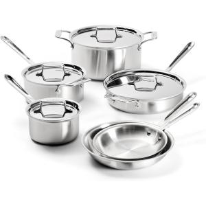 All-Clad D5 Brushed 5 Ply Stainless Steel Cookware Set 10 Piece w/ Frying Pans, Pots and Pans Set, Induction, Oven Broiler Safe 600F, Silver(D5 Stainless Steel Set)