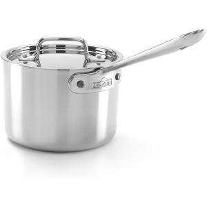 All-Clad D5 5-Ply Stainless Steel Sauce Pan 4 Quart Induction Oven Broiler Safe 600F Pots and Pans, Cookware Silver(Stainless Steel)