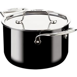 All-Clad FusionTec Ceramic Soup Pot 4 Quart Induction Oven Broiler Safe 500F Pots and Pans, Cookware Platinum(Onyx)