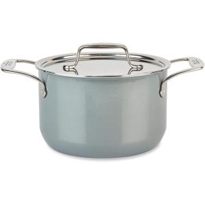 All-Clad FusionTec Ceramic Soup Pot 4 Quart Induction Oven Broiler Safe 500F Pots and Pans, Cookware Platinum(Platinum)