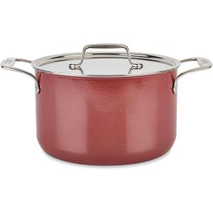 All-Clad FusionTec Ceramic Soup Pot 4 Quart Induction Oven Broiler Safe 500F Pots and Pans, Cookware Platinum(Rose Quartz)