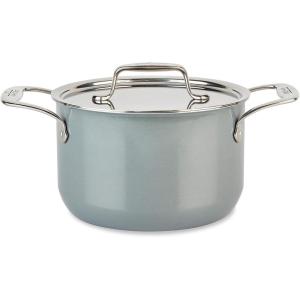 All-Clad FusionTec Ceramic and Steel Core Stockpot 7 Quart Induction Oven Broiler Safe 500F Pots and Pans, Cookware Onyx(Platinum)