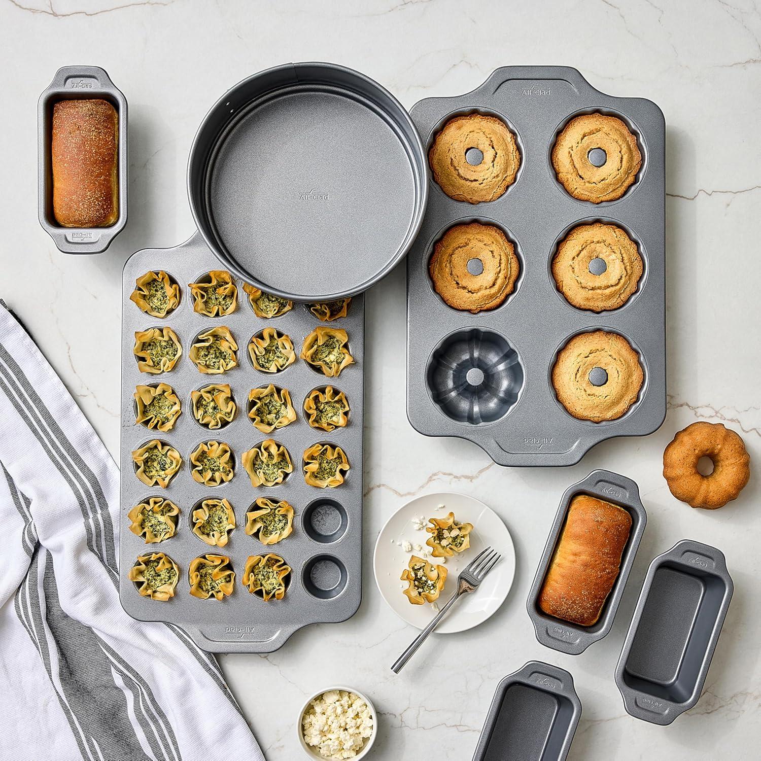 image:imageAllClad Mini Muffin Pan 24 Cups ProRelelase Nonstick Bakeware Mini Cupcake Pans for Baking BiteSize Muffins Scones amp Egg Bites Durable CeramicReinforced Non stick Coating Baking Tray Grey