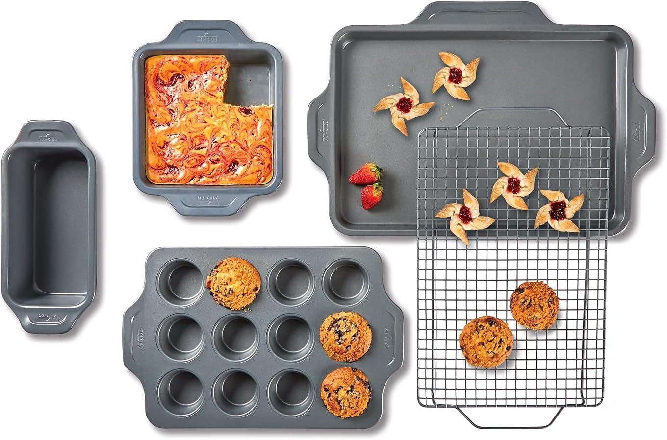 image:imageAllClad ProRelease Nonstick Bakeware Set 3 Piece Oven Safe 450F Half Sheet Cookie Sheet Muffin Pan Cooling amp Baking Rack Round Cake Pan Loaf Pan Baking Pan Grey5Piece