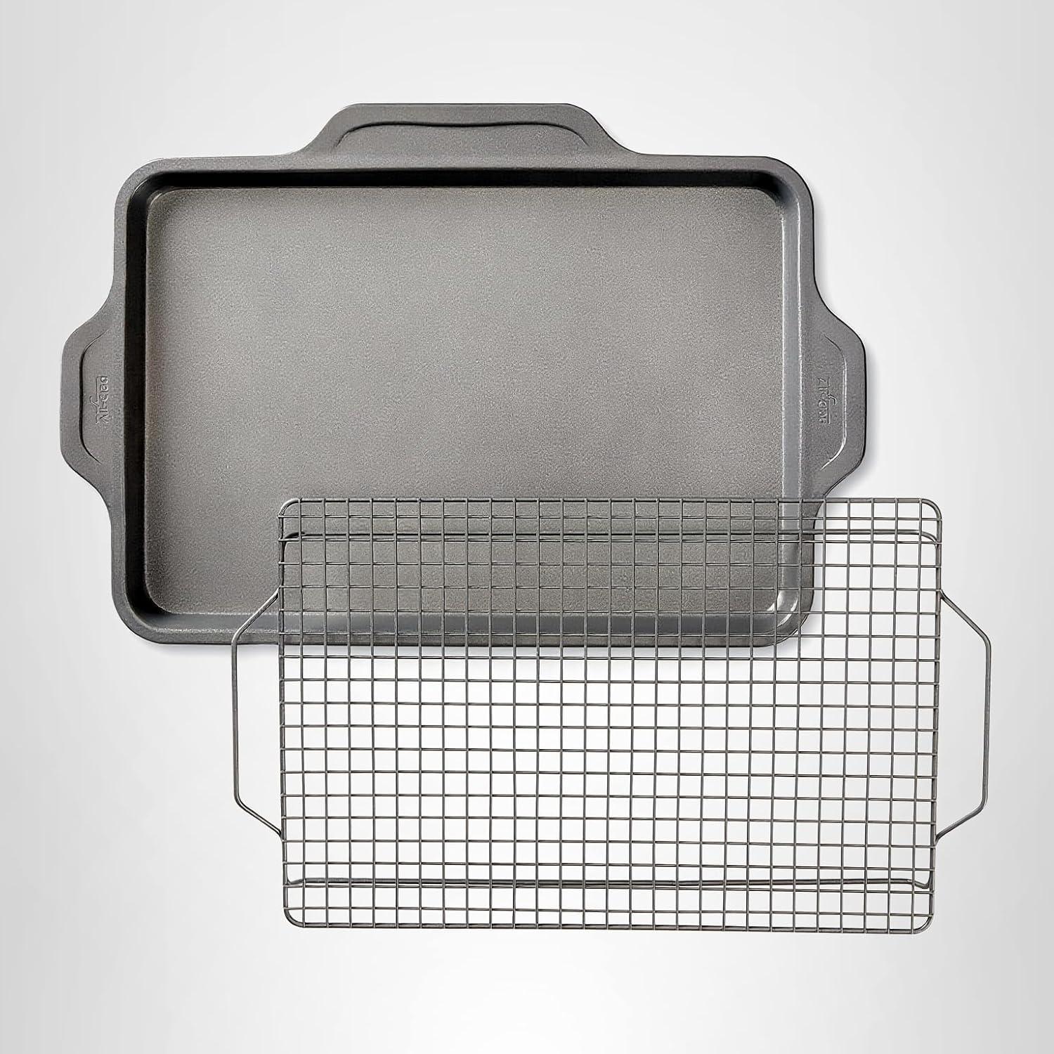 image:imageAllClad ProRelease Nonstick Bakeware Set 3 Piece Oven Safe 450F Half Sheet Cookie Sheet Muffin Pan Cooling amp Baking Rack Round Cake Pan Loaf Pan Baking Pan Grey17 In x 115 In x 1 In