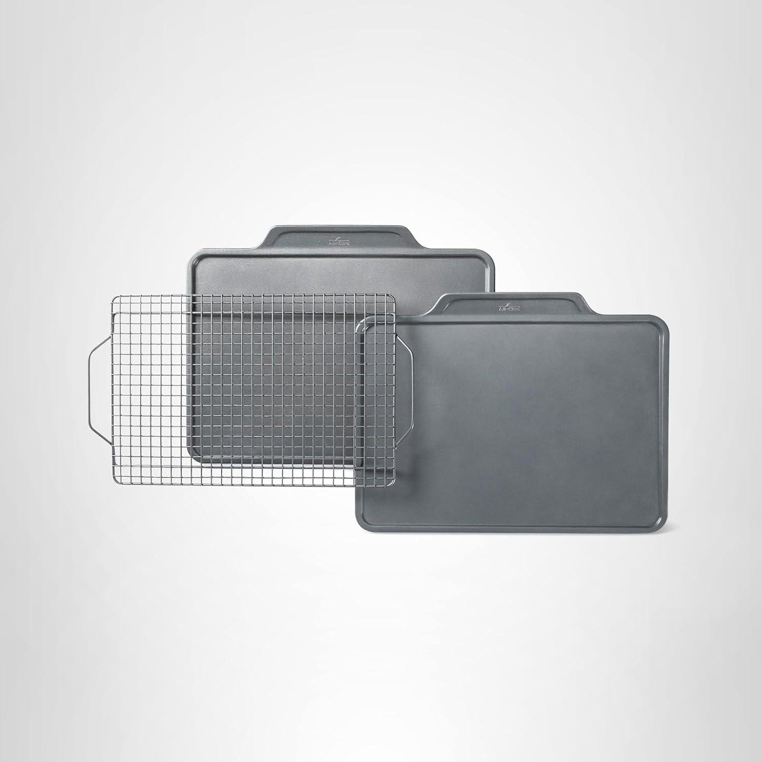 image:imageAllClad ProRelease Nonstick Bakeware Set 3 Piece Oven Safe 450F Half Sheet Cookie Sheet Muffin Pan Cooling amp Baking Rack Round Cake Pan Loaf Pan Baking Pan Grey3 piece