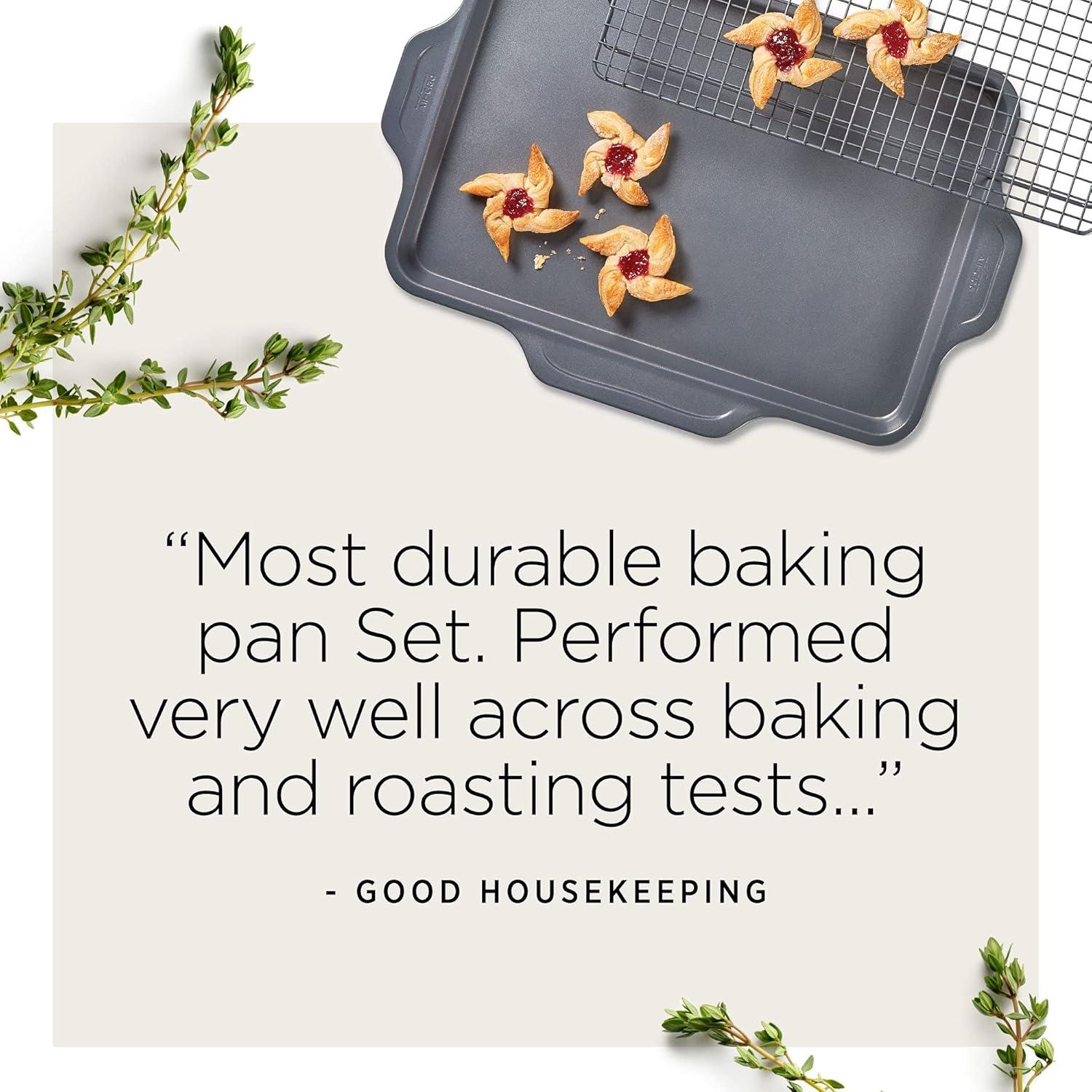 image:imageAllClad ProRelease Nonstick Bakeware Set 3 Piece Oven Safe 450F Half Sheet Cookie Sheet Muffin Pan Cooling amp Baking Rack Round Cake Pan Loaf Pan Baking Pan Grey5Piece