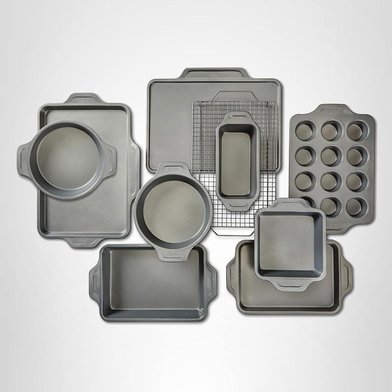 image:imageAllClad ProRelease Nonstick Bakeware Set 3 Piece Oven Safe 450F Half Sheet Cookie Sheet Muffin Pan Cooling amp Baking Rack Round Cake Pan Loaf Pan Baking Pan Grey10Piece