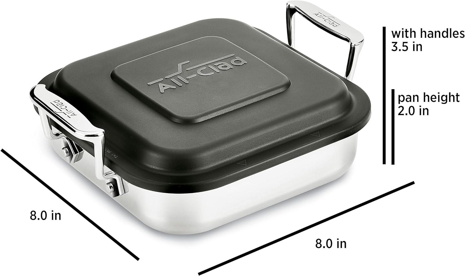image:imageAllClad Specialty Stainless Steel Lasagna Pan 12x15x275 Inch Induction Oven Broiler Safe 600F Frozen Lasagna Pots and Pans Cookware Silver8 x 8 inch