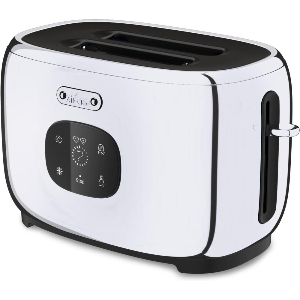 image:imageAllClad Electric Stainless Steel Toaster 4Slice LED Display Removable Crumb Tray Internal Cord Storage 6 Browning Levels Wide and SelfCentering Slots Waffles Bagels Bread Silver2 Slice Touchscreen