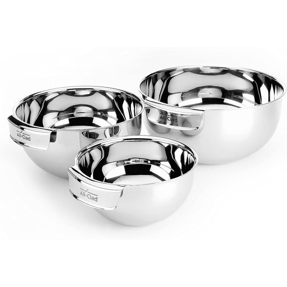 image:imageAllClad Kitchen Accessories Stainless Steel Mixing Bowls Set 15 3 5 Quart Metal Mixing Bowls Silver3Piece