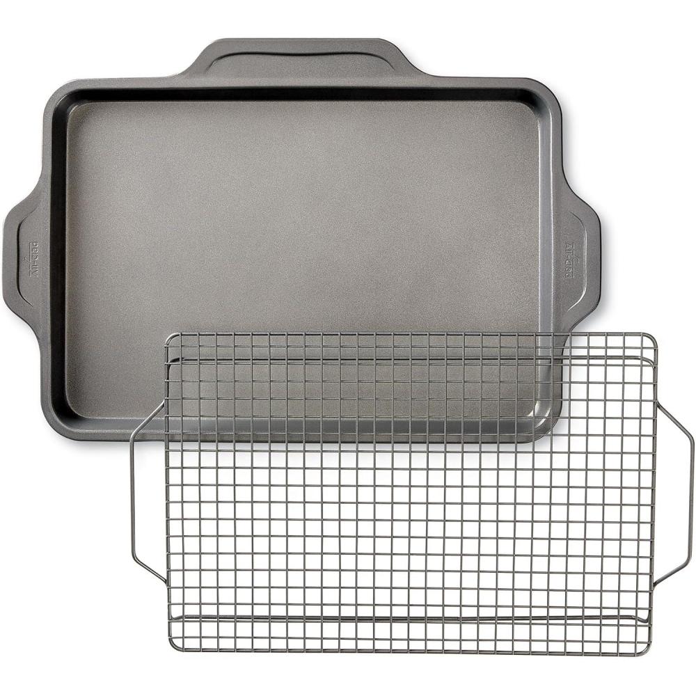 image:imageAllClad ProRelease Nonstick Bakeware Set 3 Piece Oven Safe 450F Half Sheet Cookie Sheet Muffin Pan Cooling amp Baking Rack Round Cake Pan Loaf Pan Baking Pan Grey17 In x 115 In x 1 In