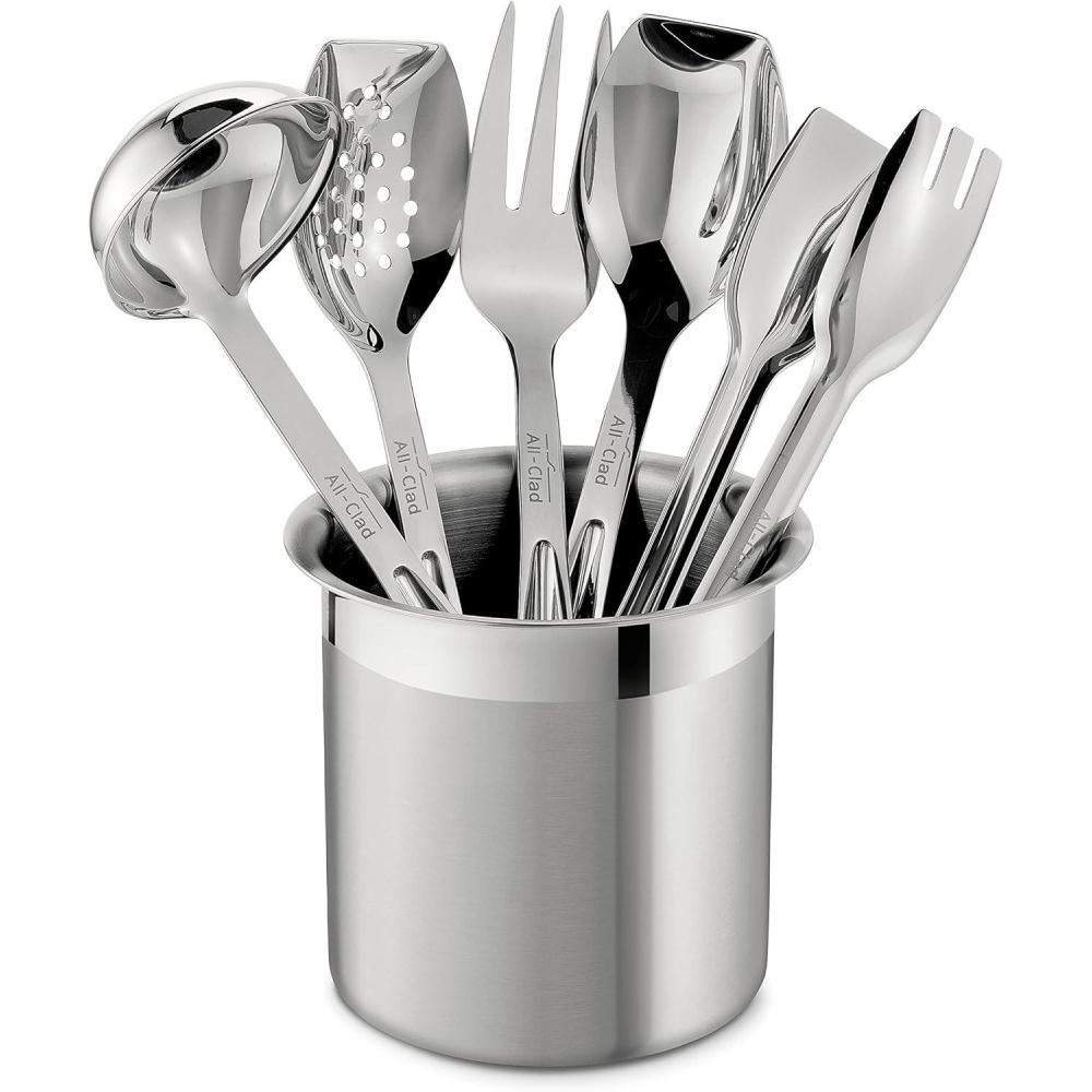 image:imageAllClad Specialty Stainless Steel Kitchen Gadgets 5 Piece Tool Set with Caddy Kitchen Tools Kitchen Hacks Silver10 inch length 6piece set