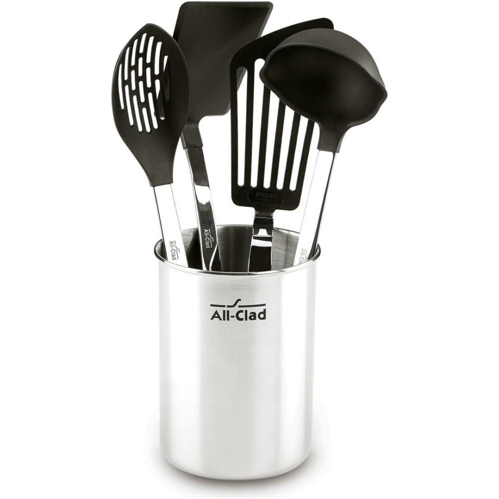 image:imageAllClad Specialty Stainless Steel with Nylon Head Kitchen Gadgets 4 Piece Tool Set with Caddy Kitchen Tools Kitchen Hacks SilverStainless Steel