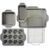 All-Clad Pro-Release Nonstick Bakeware Set 3 Piece Oven Safe 450F Half Sheet, Cookie Sheet, Muffin Pan, Cooling & Baking Rack, Round Cake Pan, Loaf Pan, Baking Pan Grey(5-Piece)