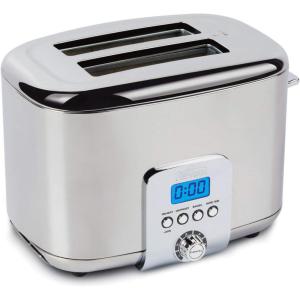 All-Clad Electric Stainless Steel Toaster, 4-Slice, LED Display, Removable Crumb Tray, Internal Cord Storage, 6 Browning Levels, Wide and Self-Centering Slots, Waffles, Bagels, Bread, Silver(2 Slice LED)