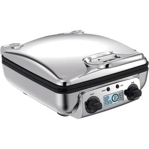 All-Clad Electric Stainless Steel Waffle Maker 4 slice, Digital screen and audible beep alert 7 Browning Levels, Square, Belgium Waffle, Removable Plates, Dishwasher Safe Silver