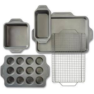 All-Clad Pro-Release Nonstick Bakeware Set 3 Piece Oven Safe 450F Half Sheet, Cookie Sheet, Muffin Pan, Cooling & Baking Rack, Round Cake Pan, Loaf Pan, Baking Pan Grey(5-Piece)