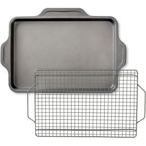 All-Clad Pro-Release Nonstick Bakeware Set 3 Piece Oven Safe 450F Half Sheet, Cookie Sheet, Muffin Pan, Cooling & Baking Rack, Round Cake Pan, Loaf Pan, Baking Pan Grey(17 In x 11.5 In x 1 In)