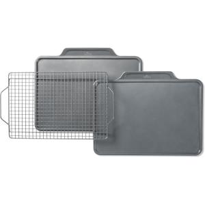 All-Clad Pro-Release Nonstick Bakeware Set 3 Piece Oven Safe 450F Half Sheet, Cookie Sheet, Muffin Pan, Cooling & Baking Rack, Round Cake Pan, Loaf Pan, Baking Pan Grey(3 piece)