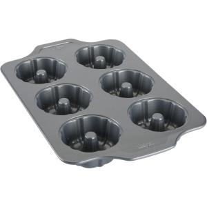 All-Clad Pro-Relelase Nonstick Bakeware, Mini Fluted Cake Pan, 6 Cup, Small Baking Molds, Chocoflan, Donuts, Cornbread, Brownies, Buntz Pound Cake, Durable Ceramic-Reinforced Non stick Coating, Grey